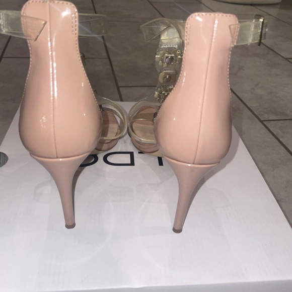 ALDO Montesegale Soft Pink Crystal Clear Strap Open-Toe Pumps Size 8 - Picture 6 of 13